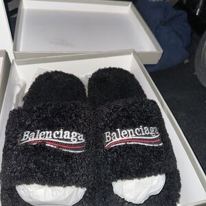 Balenciaga Black Fuzzy Slippers